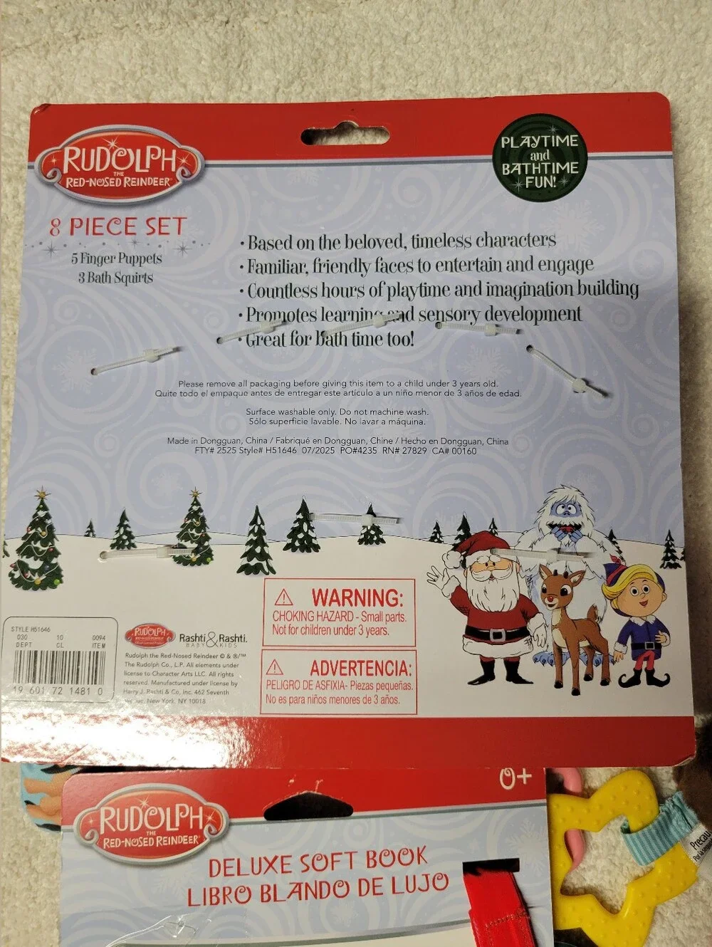 Rudolph the Red-Nosed Reindeer Finger Puppets Bath Squirts Soft Book Toy Lot NEW